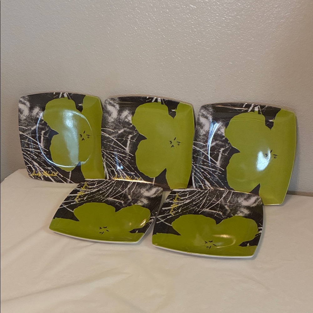 Vintage Andy Warhol’s Iconic Flower Print Pop Art Melamine Green&Black Plates